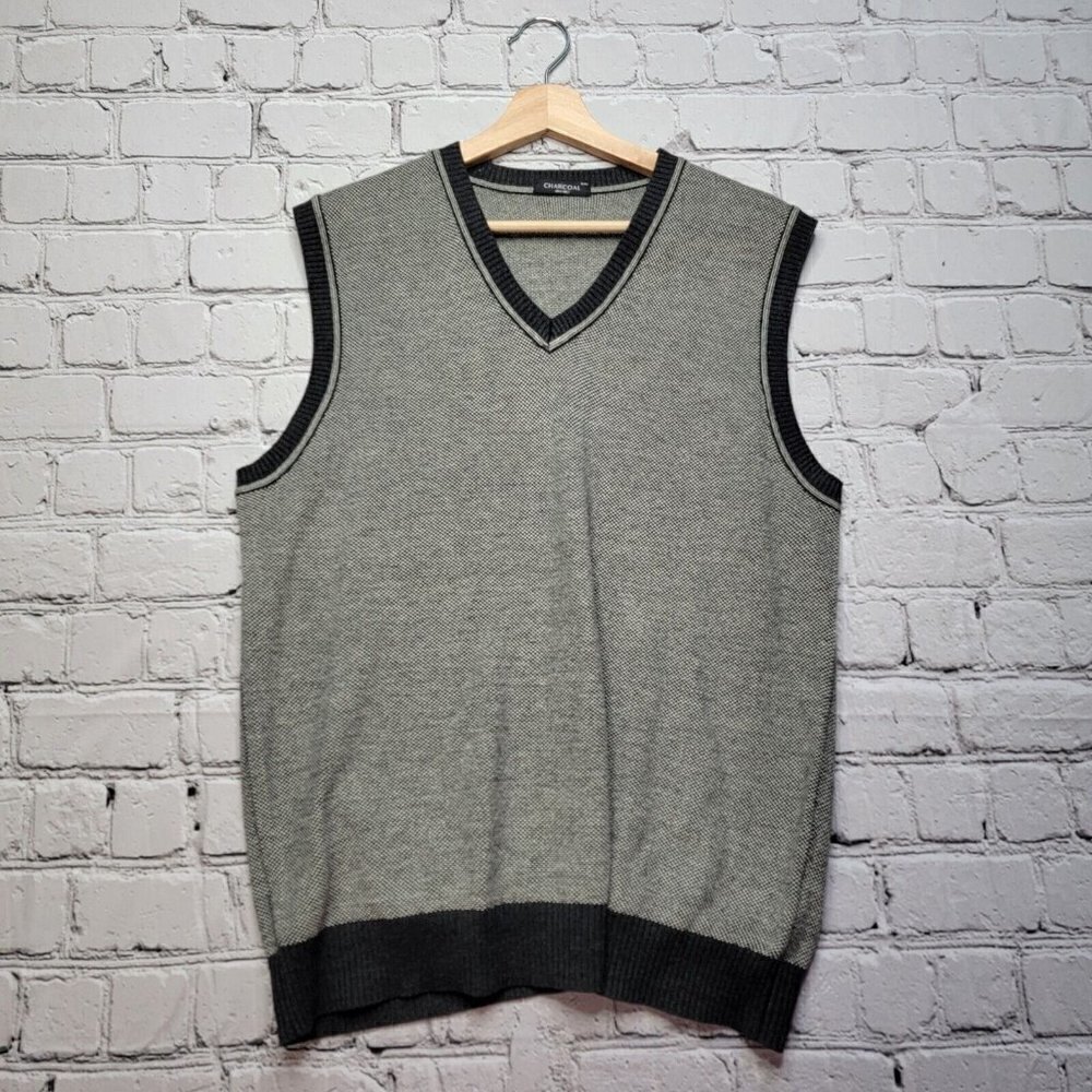 Charcoal Australia Cashmere Wool Blend Black White Sweater Vest‎ Size XL